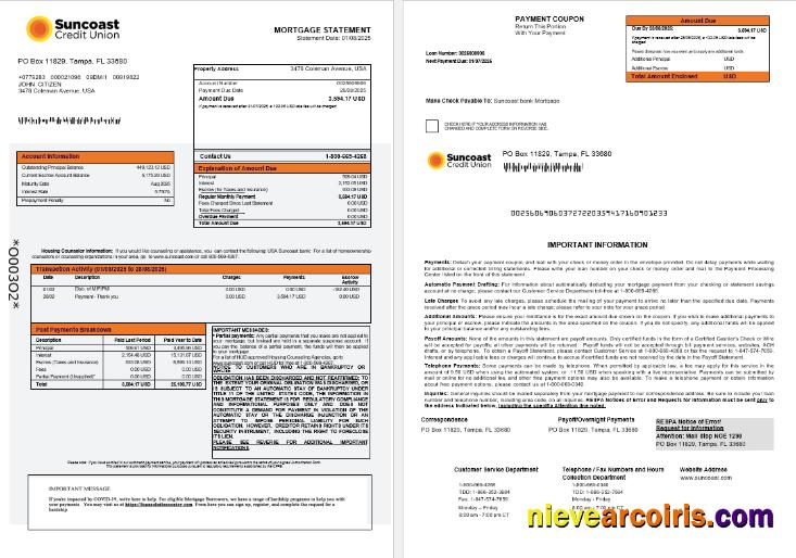 USA Suncoast bank mortgage statement 1-2